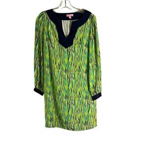 LILLY Pulitzer Seamus Green & Blue 100% Silk Long Sleeve Dress Tunic Size 2/XS